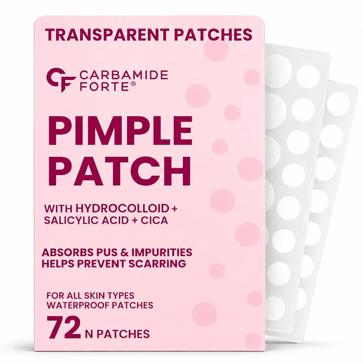 Carbamide Forte Pimple Patches for Face Salicylic Acid & Cica | 72 Hydrocolloid Acne Patch | Invisible Waterproof Pimple Patch Absorbs Pus & Impurities for All Skin Types