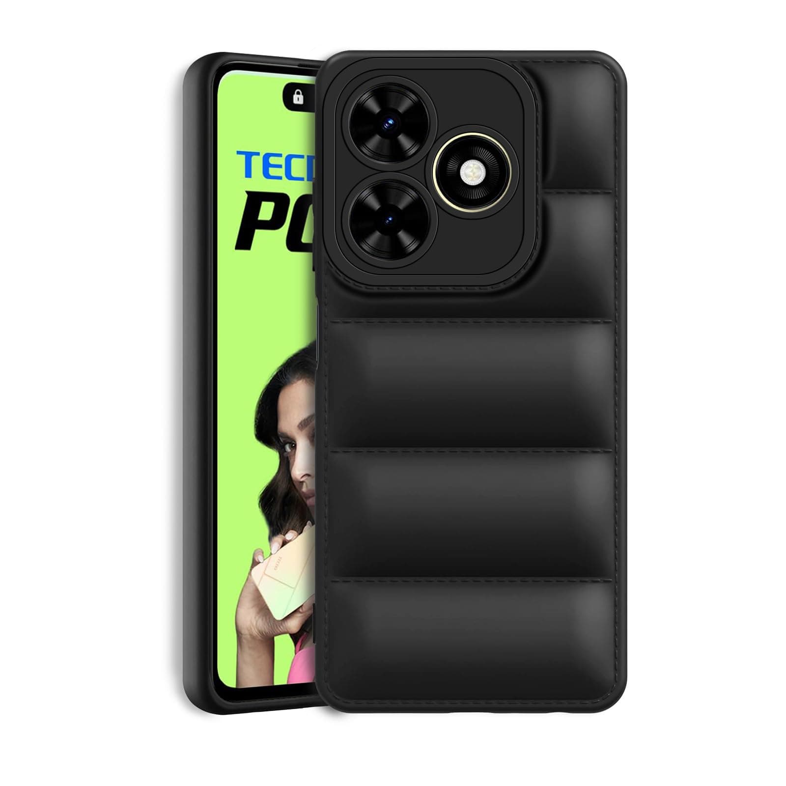Amazon Brand - Solimo Puffer Case Camera Protection Soft Back Cover for Tecno Pop 8 - Black