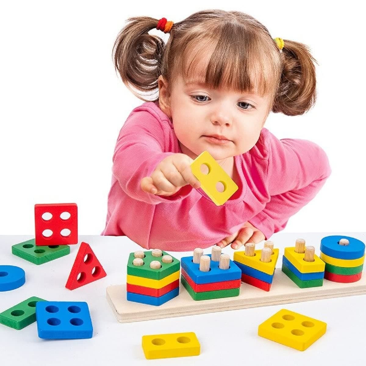 VGRASSP 5 Angle Geometric Shapes Educational Wooden Puzzle Sorting & Stacking Blocks Set for Kids - Kids Learn Counting Numbers, Sorting, Stacking, Colors