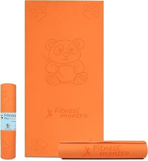 Fitness Mantra® Pro Kids Panda Design Yoga Mat with Carrying Strap for Children Workout [2 * 4 feet Size, Orange Color, Panda Pod]