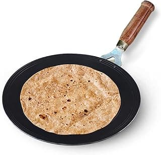 The Indus Valley Pre-Seasoned Iron Tawa for Roti/Chapathi with Wooden Handle | 27cm/10.6 inch, 0.95kg | Gas Stove Friendly | 100% Pure & Toxin-Free, No Chemical Coating