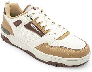 Red Tape Men's Sneakers Tan White Pu Mesh Round Toe Lace-Up