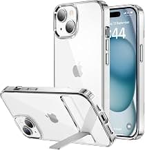 EGOTUDE Clear Transparent Polycarbonate Hard Back Cover Case with Stand for iPhone 15 & iPhone 14