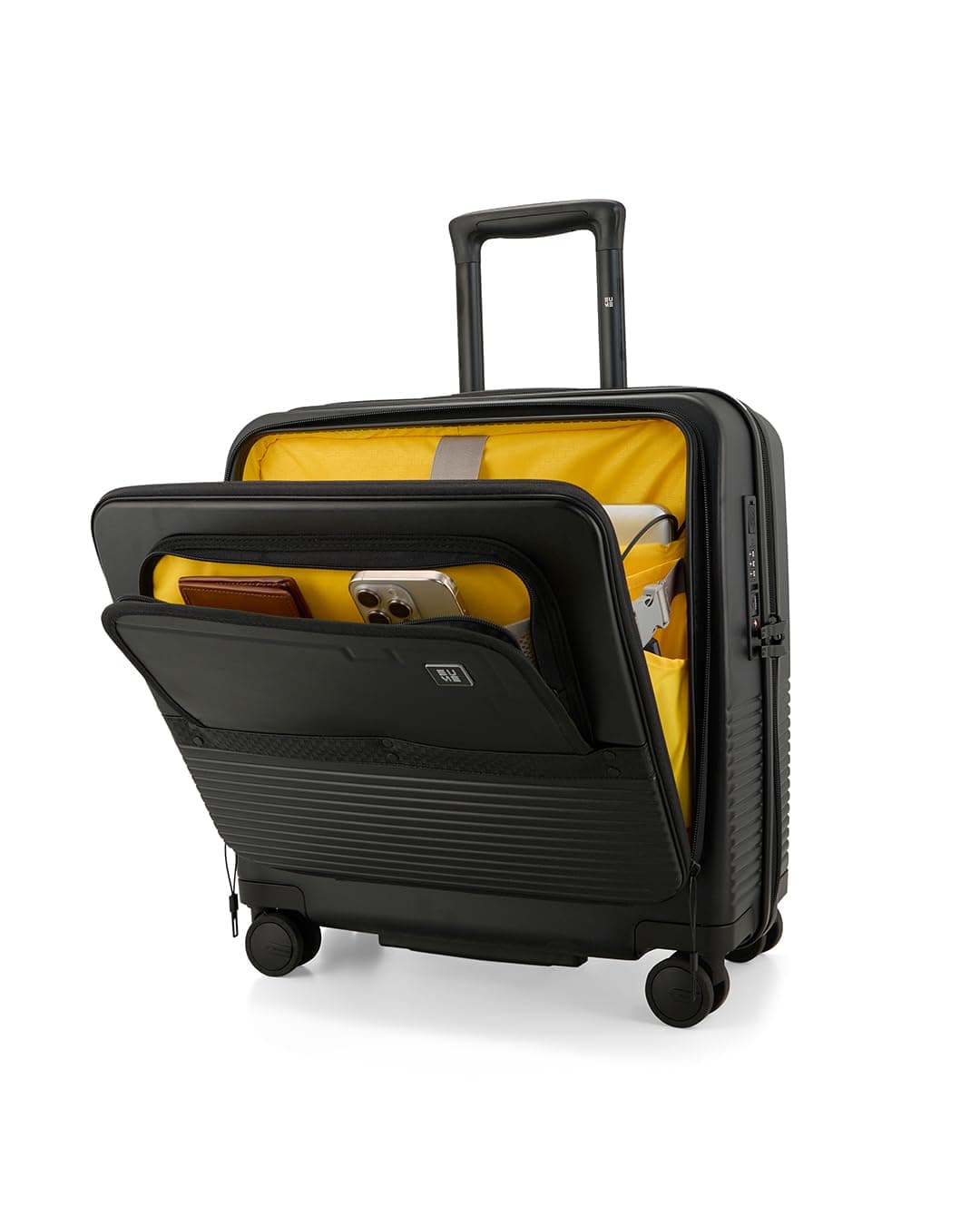 EUME Overnighter Pro Luggage Trolley for Travel 18 inch, Cabin Bag | Trolley Bag Small for Luggage | with Laptop Sleeve | 100% German Bayer Polycarbonate - Charcoal Black