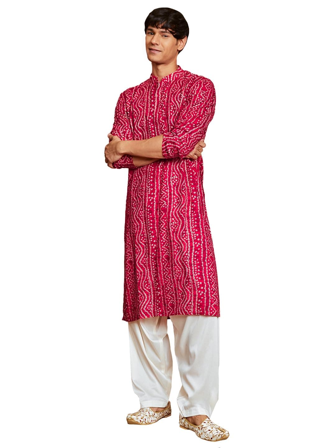 VASTRAMAY Men's Bandhani Rayon Kurta & Patiyala Set | Festive Ethnic Outfit For Rakhi