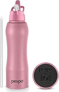 Go24 pexpo Belly Pro ISI Certified Stainless Steel Water Bottle 1 ltr, with Straw Lid Sipper Cap | | Single Wall Fridge Bottle | For Home, Office, Gym, School, Yoga & Trek - Rosy Brown