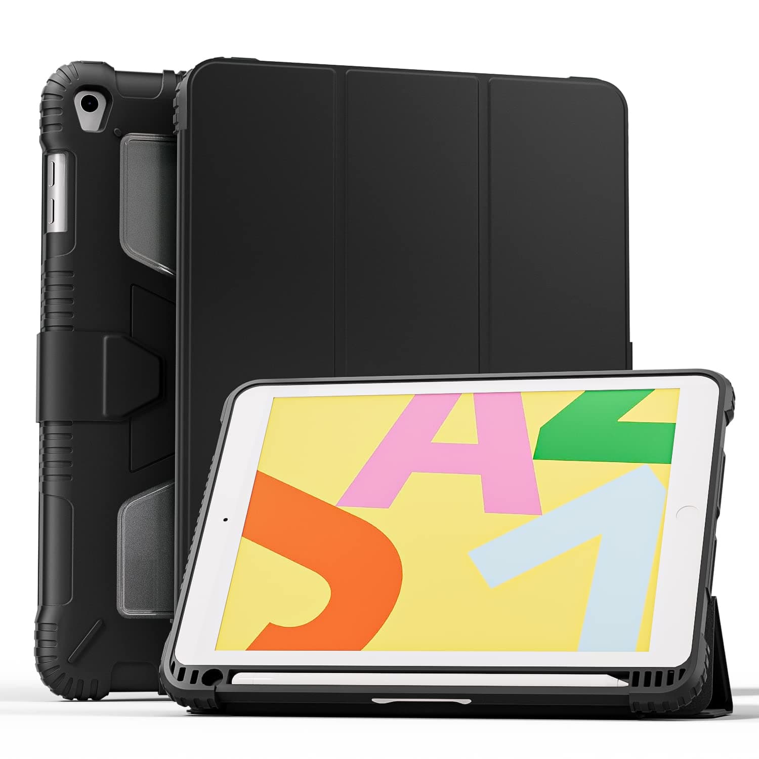 SWOOK TPU Smart Shockproof Case with Pencil Holder for iPad 10.2"/25.9cm 9 9th 8 8th 7 7th Generation 10.2"/25.9cm 2020 2019 iPad A2270 A2428 A2429 A2430 A2197 A2198 A2200 Flip Cover,Black