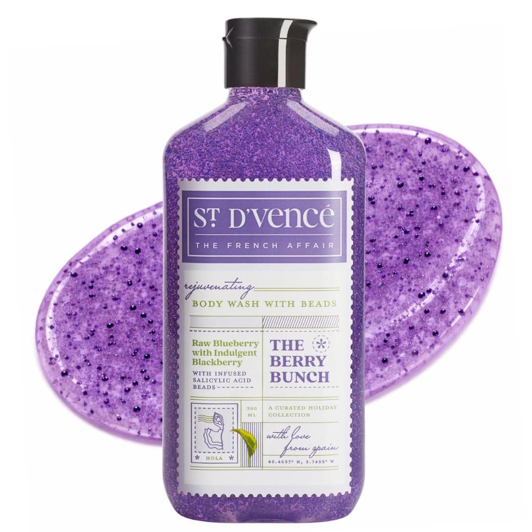 St. D’vence Berry Bunch Salicylic Acid Body Wash Shower Gel for Women & Men with Blueberry & Blackberry | Paraben & SLS Free | Gentle Exfoliating Bodywash | Body Wash for Winter - 300 ml