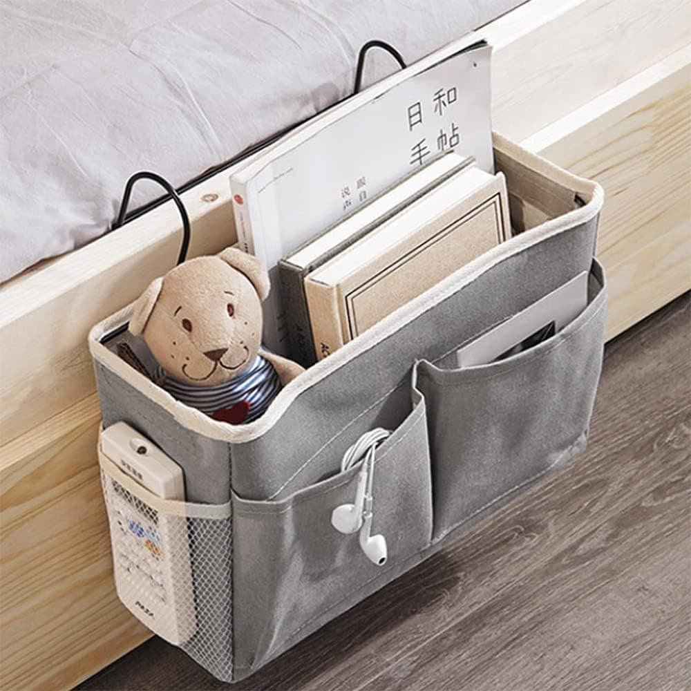 WEPTIX® Linen Bedroom Accessories Hanging Bedside Caddy, Bedroom Organiser Dorm Bed Hanging Basket Hostel Essentials, Bed Side Clothing Storage Organiser Multi Cloth(HANGING BAG)