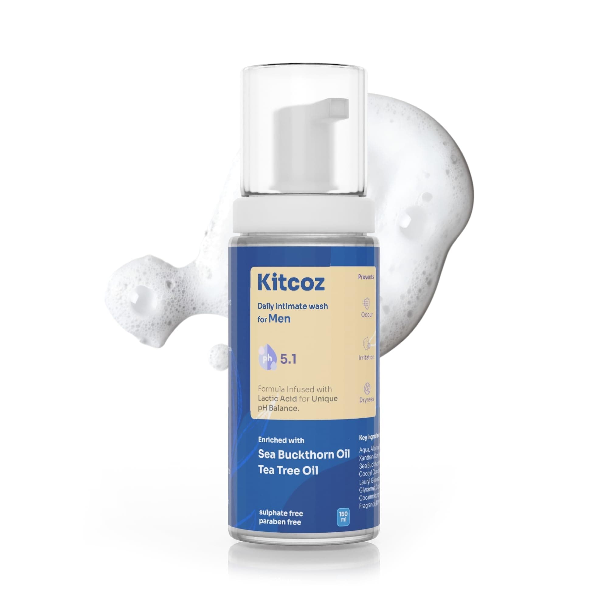 Kitcoz Intimate Hygiene Wash for Men (150ml) | Prevents Itching, Drying, Bad Odour & Fungal Infections | Natural pH Balance for Private Parts | Suitable for All Skin Types