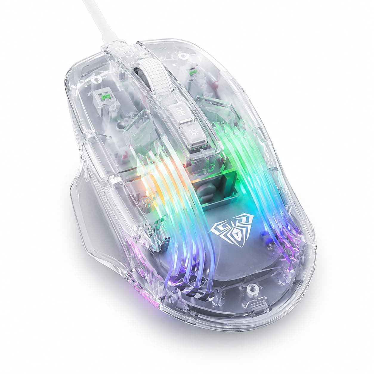 AULA S80 Transparent RGB, 7200 DPI, 7 Buttons PC Wired Optical Gaming Mouse (USB 2.0, Transparent White)