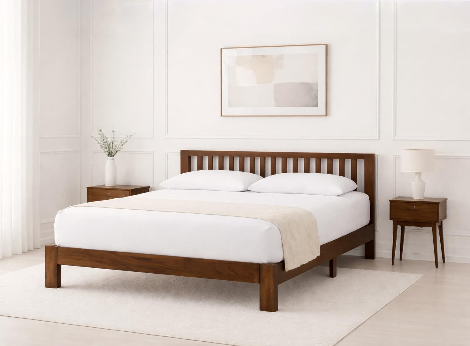 FORESTO FURNITURES King Size Solid Wood Premium Minimalist Bed | Modern Durable Double Bed - Walnut Finish - 78x72 inches