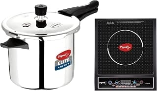 Pigeon by Stovekraft Elite Sine 3 L Tri-Ply Body Outer Lid Pressure Cooker Induction and Gas Stove (Silver) & Pigeon by Stovekraft Cruise 1800 watt Induction Cooktop (Black)