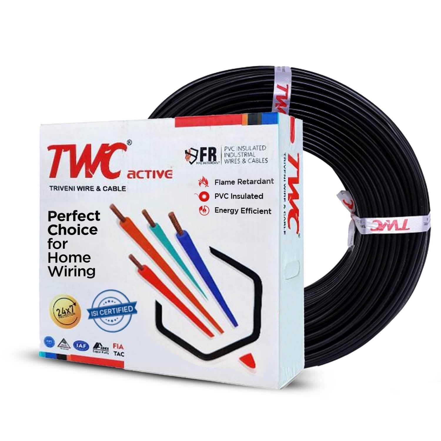 TWC Lite Black 1 SQMM 45 METER | Copper Wire | HRFR (Heat Resistant Flame Retardant) Lead-Free Cable | Low Smoke Halogen-Free Wire for Home & Industrial Electrical Wiring