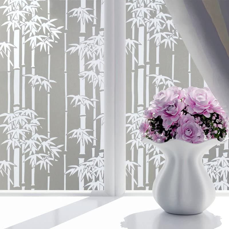 WISDOM Privacy Window Film Frosted Glass Film Glass Film No Glue Anti-UV Window Sticker Non Adhesive for Privacy Office Meeting Room Bathroom Living Room (Bamboo Leaf Frosted, 24 x 96)