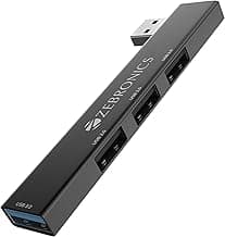 ZEBRONICS 210HB, 4 in 1 USB Hub, USB 3.0, 4 USB Ports, Speeds Upto 5 Gbps, Metal Body, for Mac | Laptops