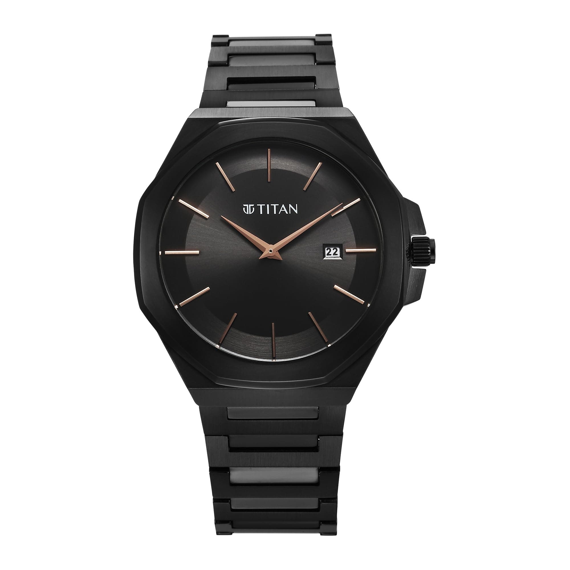 Titan Classic Slim Quartz Analog with Date Black Dial Stainless Steel Strap Watch for Men-90167NM01
