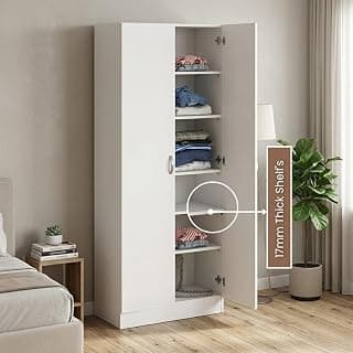 CASPIAN Engineered Wood 2 Door Wardrobe (White) | Pre-Assembled Furniture | Cupboard/Almirah for Bedroom, Office & Kid’s Room | Home Clothes Storage Organizer with 6 Removable Shelves
