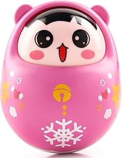 Roly Poly Push and Shake Wobbling Bell Sounds Tumbler Doll Toy for 3 Months & Above, Head Nodding Baby Rattle