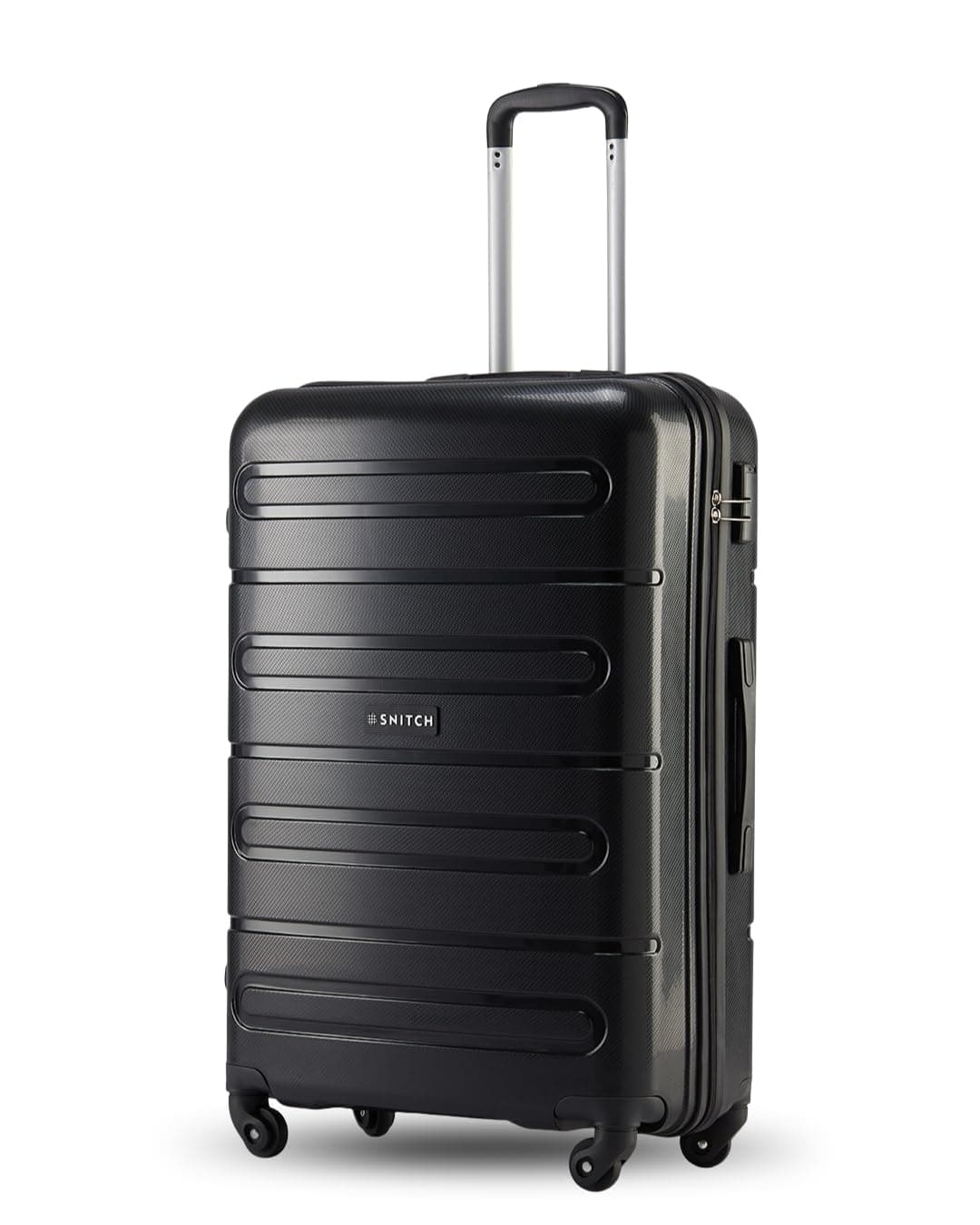 SNITCH Loop Large Size Black Polypropylene Hard Travel Suitcase - Large Trolley Bags & Luggage with 4 Wheels, Secure Lock & Free Shoe Bag