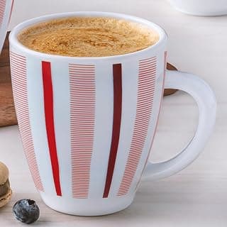 Larah by BOROSIL Opalware Red Strip Mug, 390ml, Multicolor