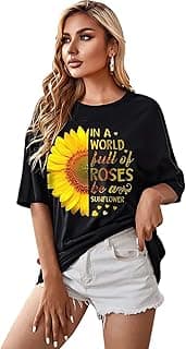 London Hills Women's Casual Printed Round Neck Oversized Longline Drop Shoulder Boho Style T-Shirt