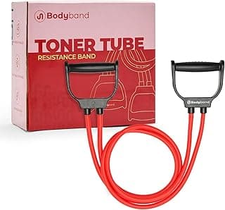 Bodyband Resistance Tube for Workout Exercise Band Tube with Handle for Home Gym Use Resistance Bands for Pull Ups, Stretching Resistance Band Toning Tube for Warm Up, Exercise 25Kg Resistance - Red