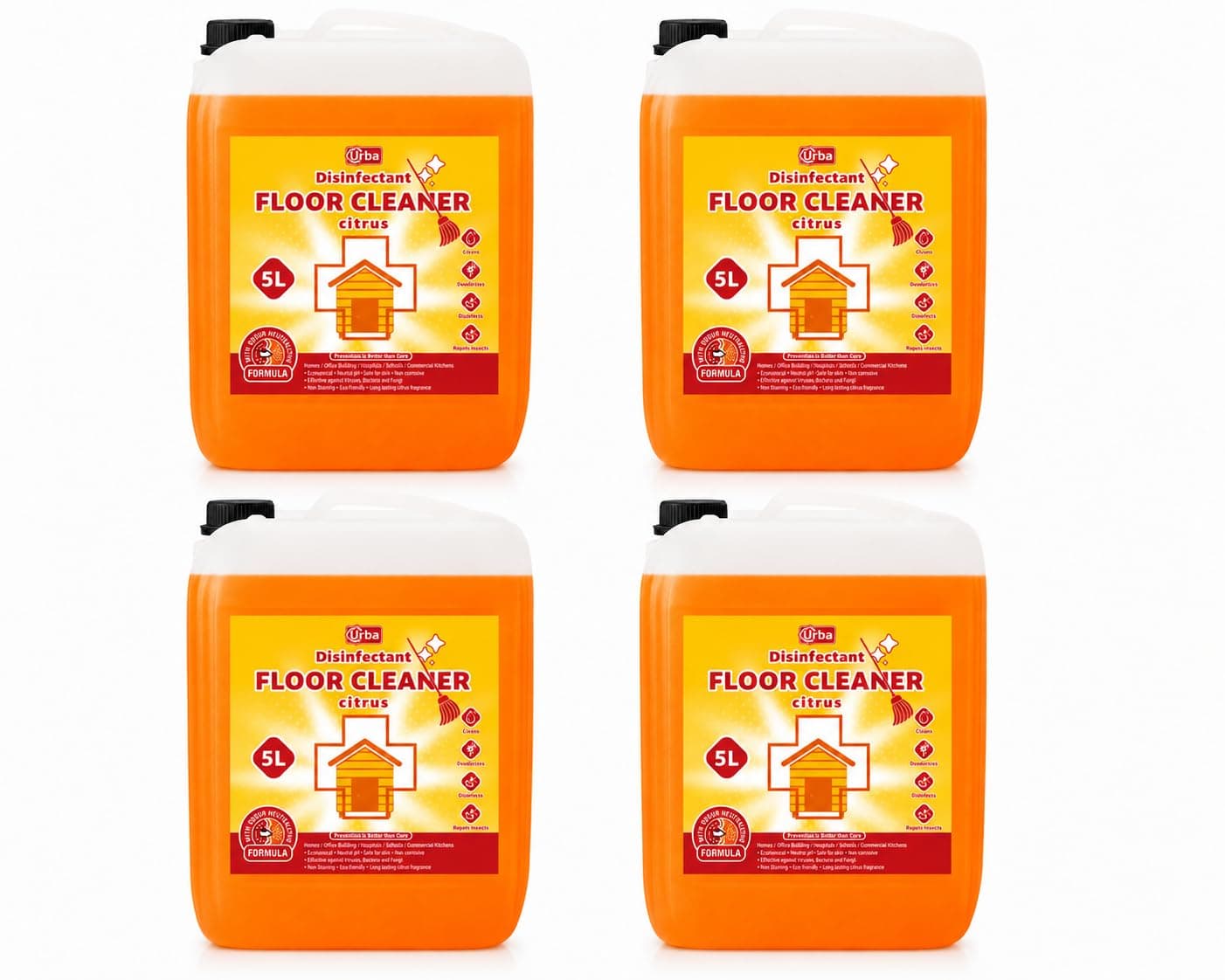 URBA Disinfectant Surface & Floor Cleaner Liquid, Orange| Super Saving Pack |Suitable for All Floor Cleaner Mops | Kills 99.9% Germs (5 litre) |Money saver pack
