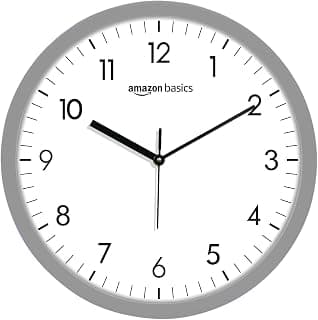 amazon basics Traditional Wall Clock, Nickel, 30.4 cm | Analog Operation | Durable & Lightweight Construction with Metal Rim | Silent Precision | Battery-Powered | 1-Year Limited Warranty