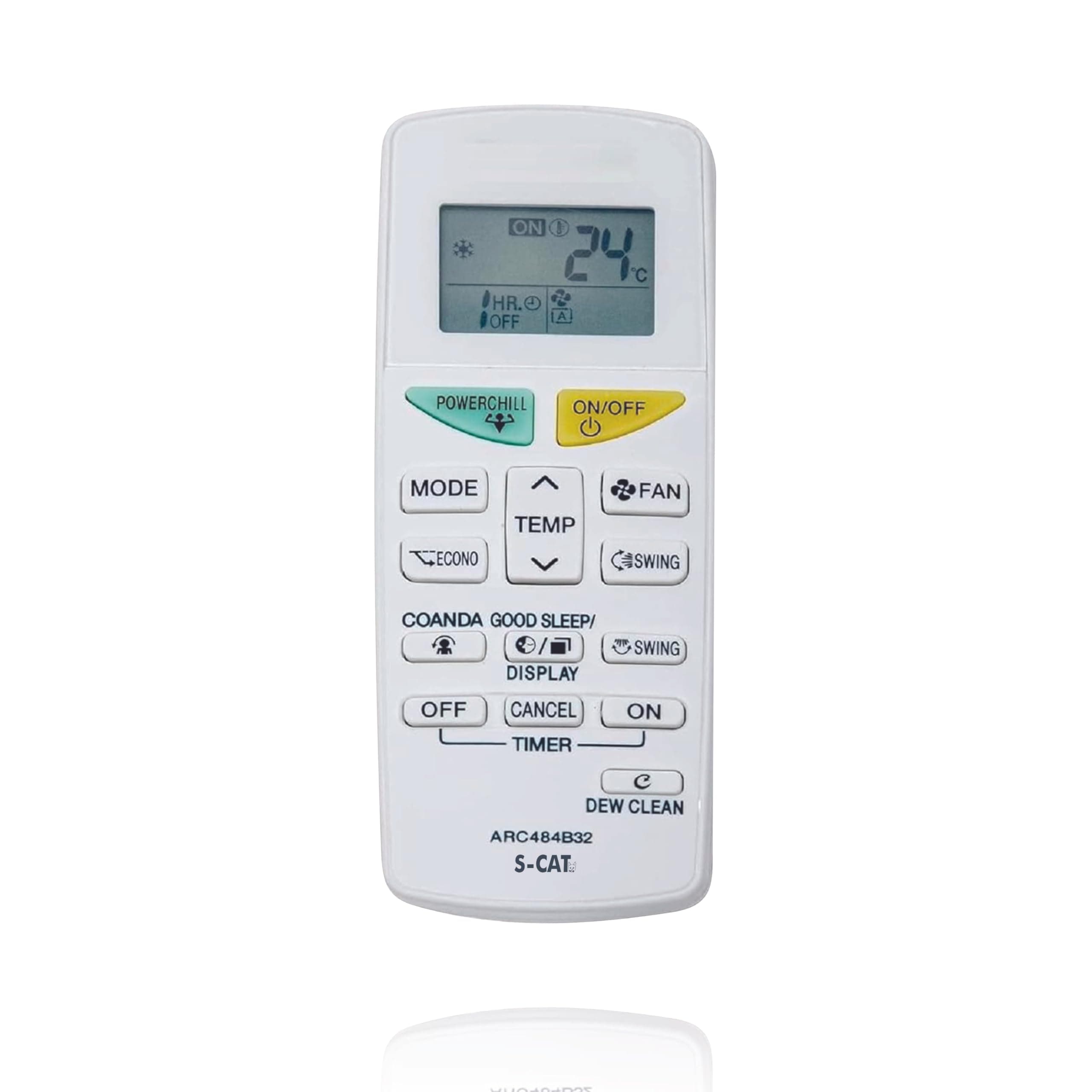 S-CAT Compatible with Daikin AC Remote Original ARC484B32 (No Backlight) with Dew Clean Function Model 132L Suitable for Split/Window AC (Match Old Remote Exactly, Contact Customer Care for Order)