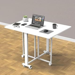 InnoFur Easy Folding Dining Table | Foldable Dinner | Cafe | Breakfast | Four Seater Dinning with Wheels for Home, Hotels, Office (White, Regular (110 CM))