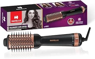 Havells HD4081 Professional Volumizer Hair Dryer, KeraNourish Ceramic Coating Brush Head, 1200 Watts, Ionic Care, Nylon Bristles,Cool Tip with Stand Support