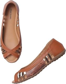 Marc Loire Women's Faux Leather Comfortable Open-Toe Slip-On Flat Ballerina Shoes for Casual Wear, Party and Formal Occasions.