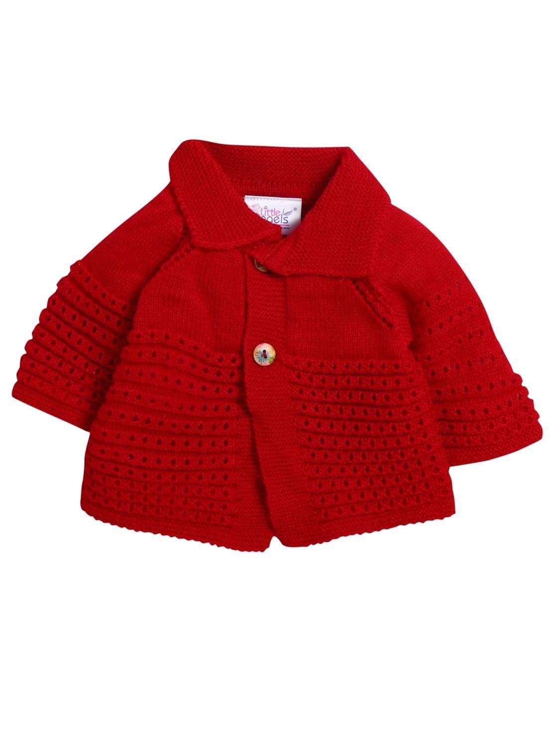 Little Angels Newborn Woolen Christmas Cardigan | Soft Lace-Knit Front-Open Sweater | Warm, Breathable Winter Wear | Cozy Festive Knitwear for Baby Boys & Girls (0–3 Months)