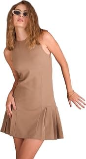 sassafras Beige Pleated Hem Short Dress