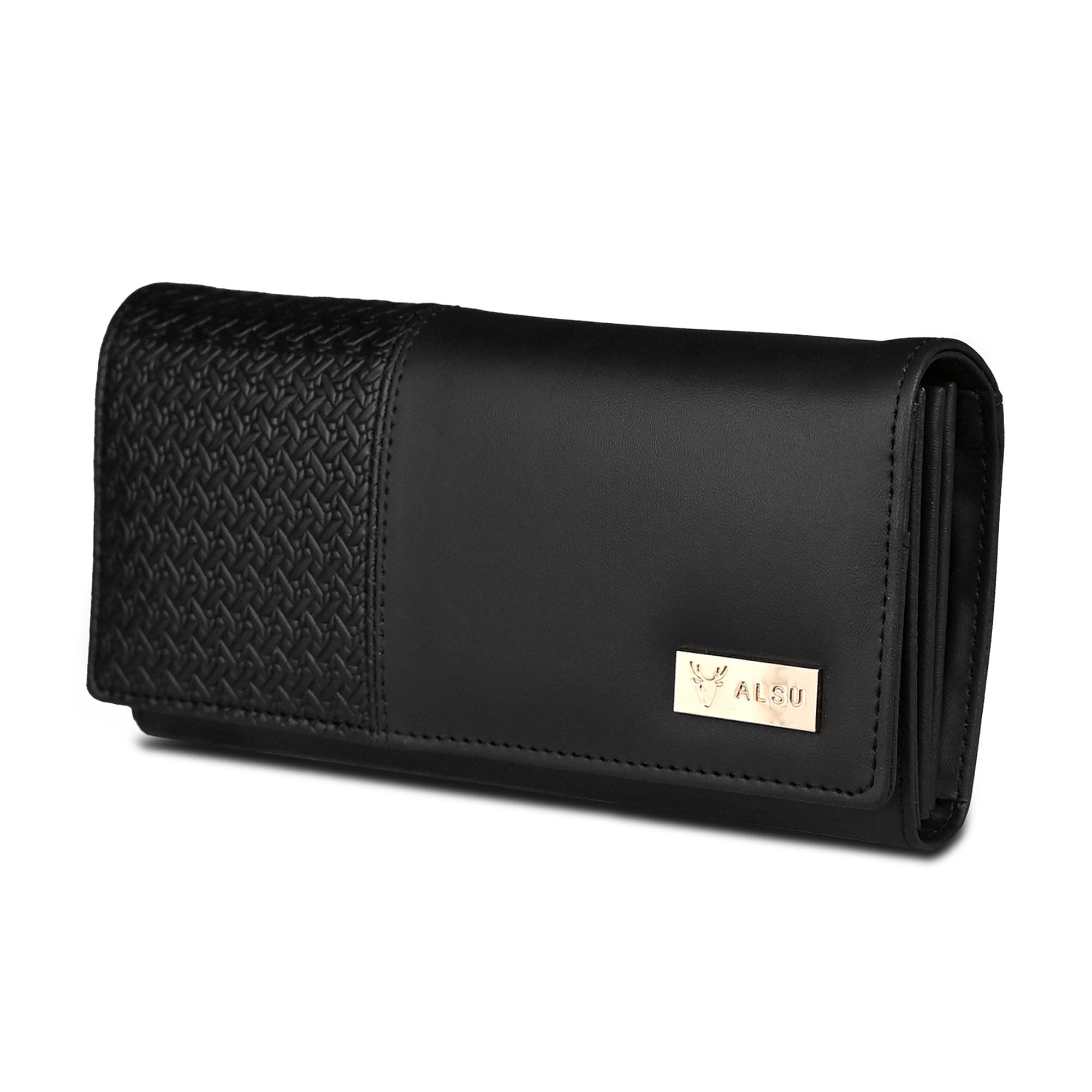 ALSU Premium Vegan Leather Women’s Wallet Black | Elegant Long Clutch Purse with 6 Card Slots, 3 Main Compartments & Phone Pocket | Designer Wallet for Everyday Use(irf-017blk)