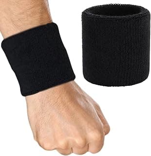 XFyt Sports Cricket Wrist Sweat Band | High Absorbtion Terry Cotton Thick Hand sweatbands for Gym, Workouts, Exercises Running and Cricket(1 Piece, Black)