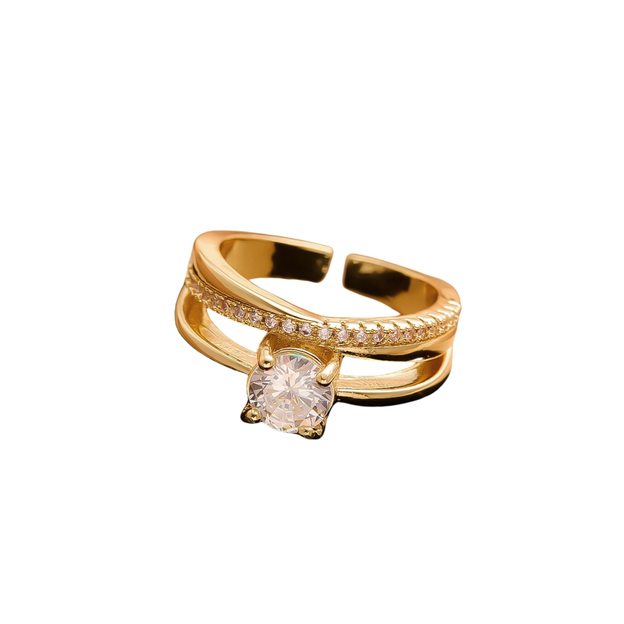 MONOZO 18k Gold plated Ring for Women | Cubic Zirconia Copper Adjustable Finger Ring for Girls | Western Ring | Girl Fashion Jewellery