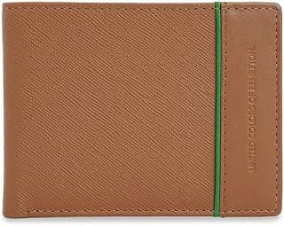 United Colors of Benetton Men's Slimfold Wallet Dewey | Tan Saffiano Textured Leather | Compact & Semi-Formal | Ideal for Gifting | Stylish Purse