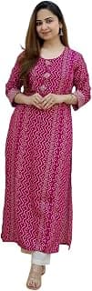 Generic Women's Cotton Printed Kurta, Pink Bandhani Pattern, 3/4 Sleeve, Casual Wear
