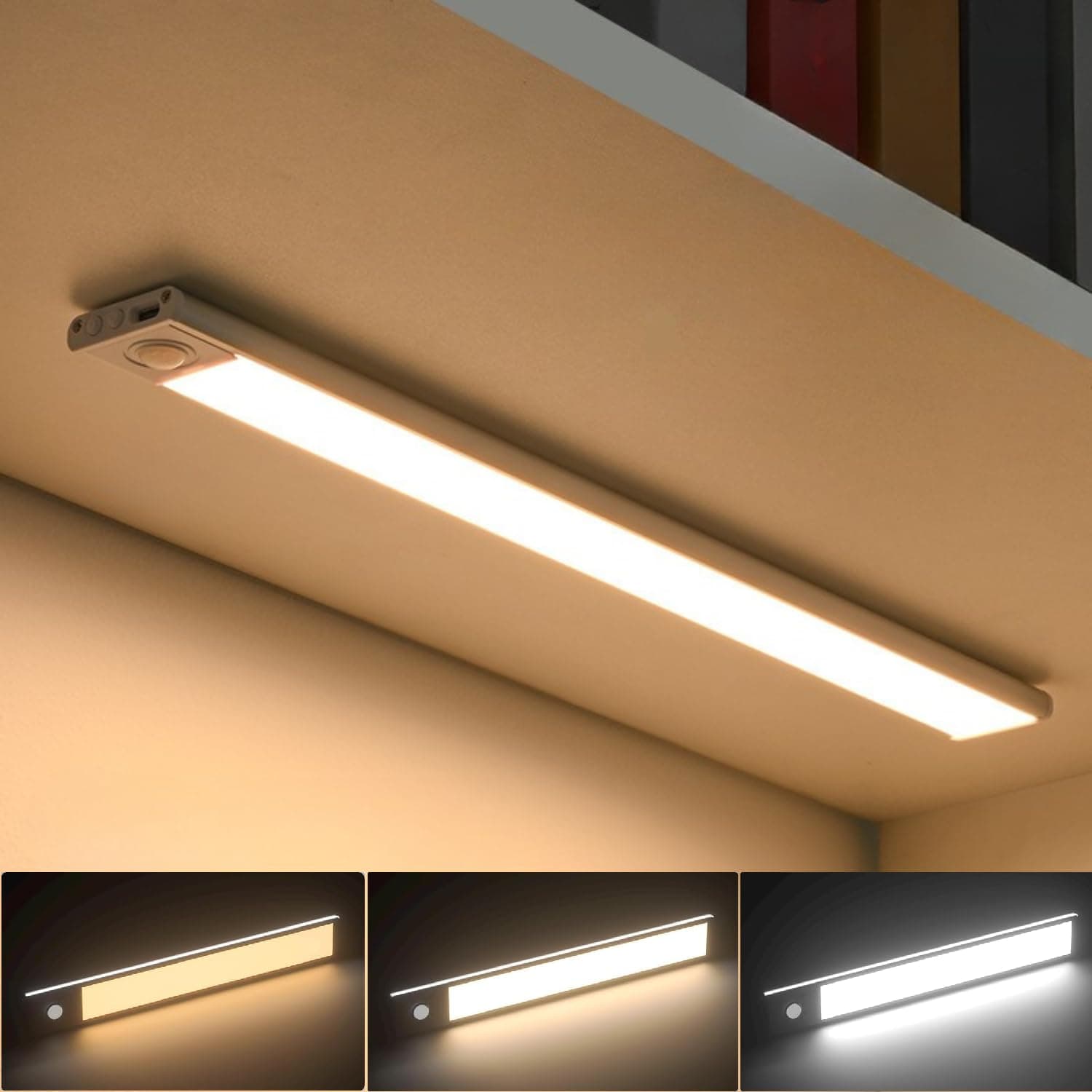 KEYORA Under Cabinet Lights (20 cm) Rechargeable Soft Light LED Stick-On Magnetic Light Bars, Motion Sensor, 3 Colour Temperatures, 5 Brightness Levels, 4 Modes, Kitchen, Pantry, Closet (Metal Body)
