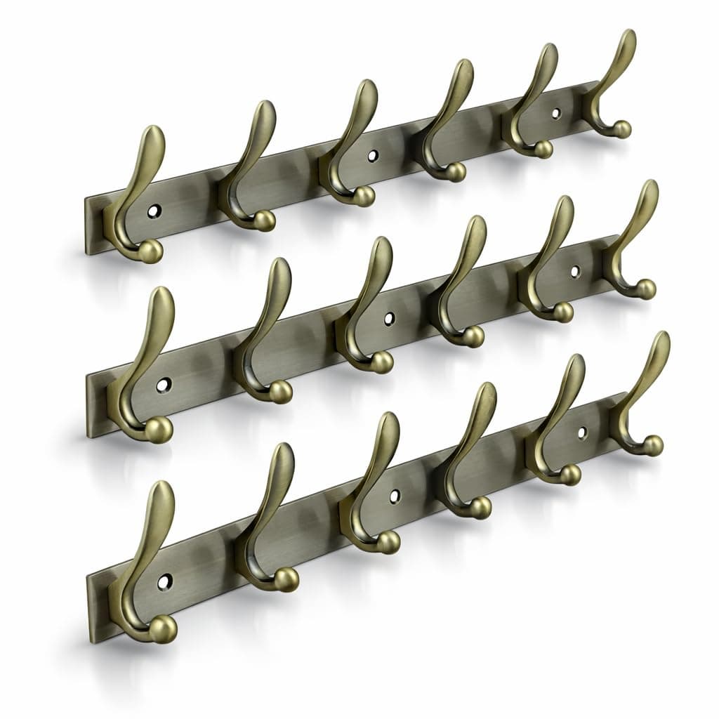 Excellent t Stainless Steel 12Pin Bathroom Cloth Hanger Door Wall Robe Hooks Rail for Hanging Keys, Clothes, Towel (40 Cms) (6 Pin Antique, Pack of 3)
