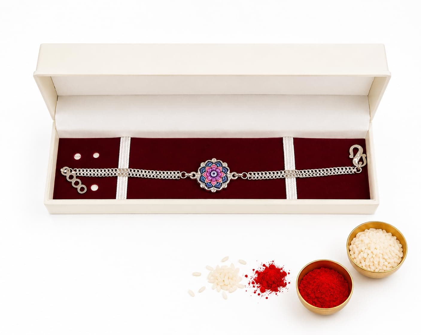 JEWEL FUEL Silver Rakhi for Brother silver rakhi bracelet for brothers Rakhi for brother Silver Rakhi For Brother And Bhabhi Pure Silver Rakhi Silver Rakhis Silver Rakhi Set For Unisex Adult