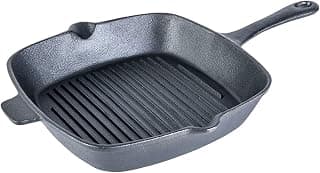 Wonderchef Forza Cast-Iron Grill Pan, Pre-Seasoned Cookware, Induction Friendly, 26cm, 3.8mm With Lifetime Exchange Warranty (Black)