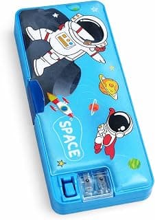 Multipurpose Magnetic Geometry Pencil Box Compass with Night Light & Dual Sharpener for Girls & Kids (Black GOL Pack 1)