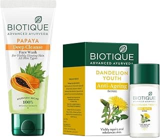 Biotique Bio Dandelion Visibly Ageless Serum, 40 ml and Biotique Bio Papaya Visibly Flawless Skin Face Wash For All Skin Types, 150ml