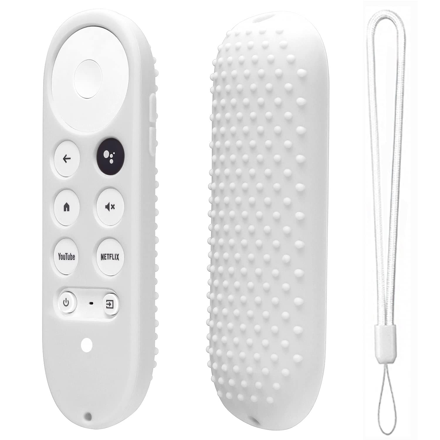 Oboe Silicone Full Wrap Remote Case Compatible with Google Chromecast Tv Voice Remote Protective Cover with Lanyard (White)