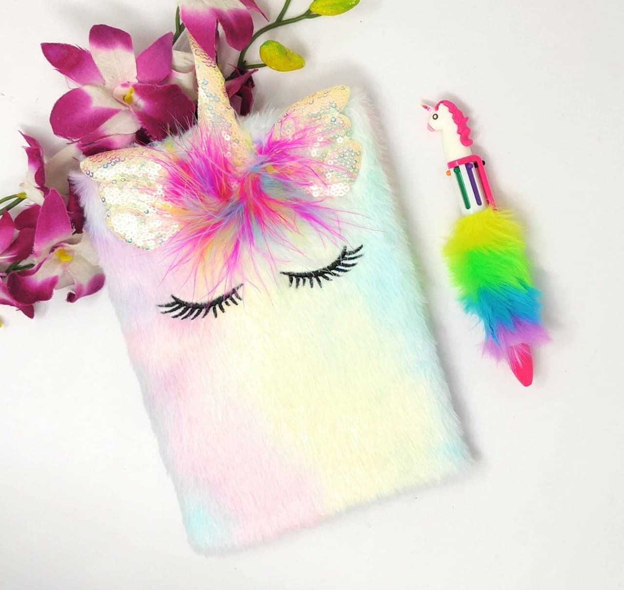 TERA 13 Unicorn Fur Diary For Girls With Fur Pen (Pack Of 2 Item) Note Book For Girls Return Gifts, Ruled Page Diary, Fluffy Notebook Journal Set For Girls, Birthday Gifts For Kids