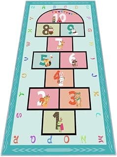 Hopscotch Rug 31” x 63”, Hop and Count Game Rug with Colorful Alphabet and Animals Design for Toddlers, Anti-Slip Kids Play Mat, Soft Floor Area Rug and Carpet Playroom Bedroom Living Room