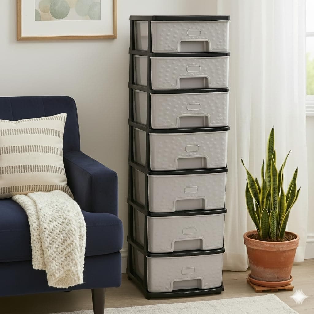 7XL Plastic Modular Drawer Storage Chest Of Drawers Organizer Storage Box, Large Stomo Racks For Multipurpose Anti-slip Shoes Organizers (30cmx38cmx106 cm) (GREY, 7XL)